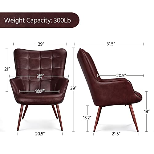 Camel Leather Accent Chairs with Metal Legs T987240