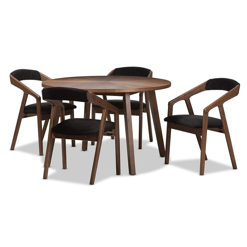Black Fabric and Walnut Wood Dining Set A48537
