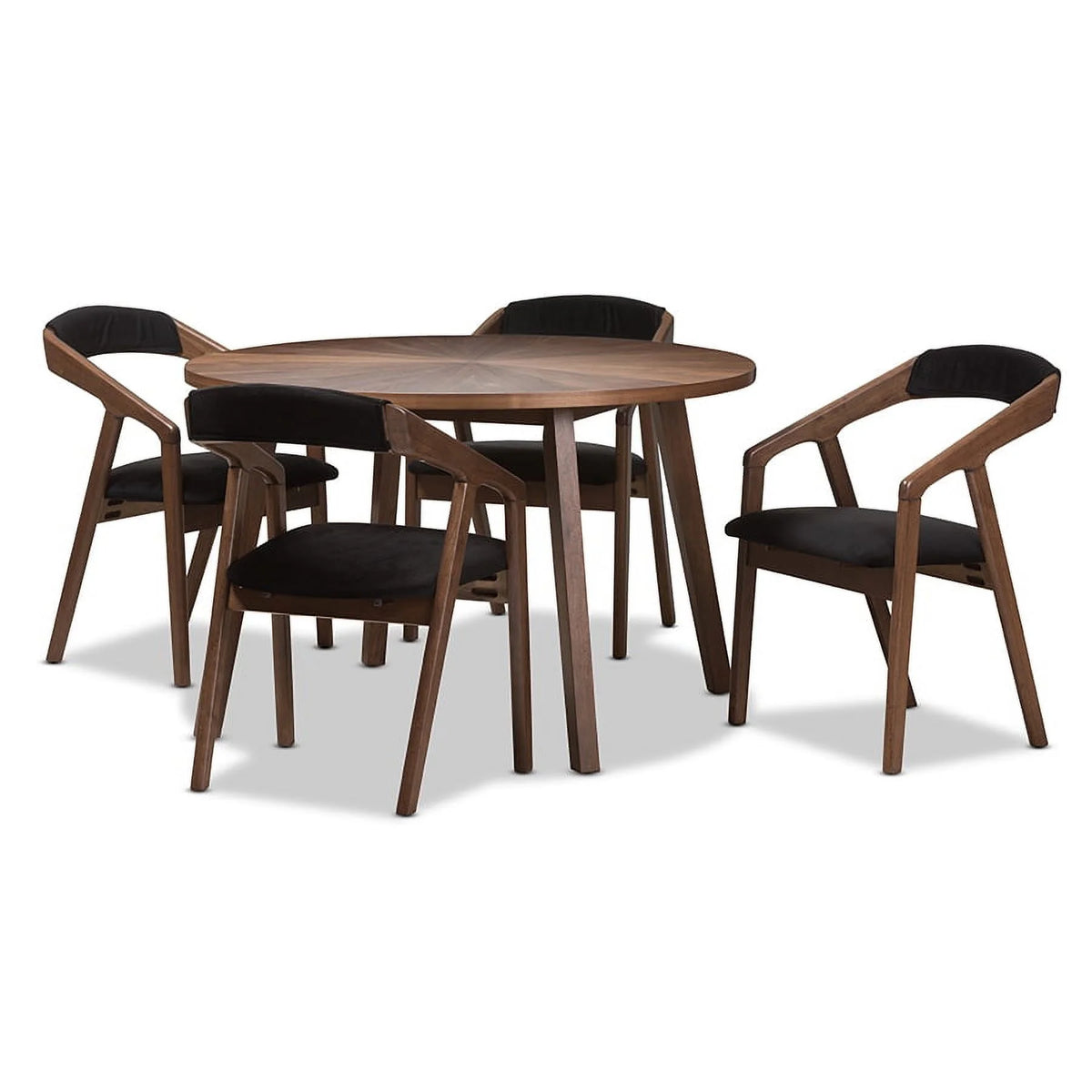 Black Fabric and Walnut Wood Dining Set A48537