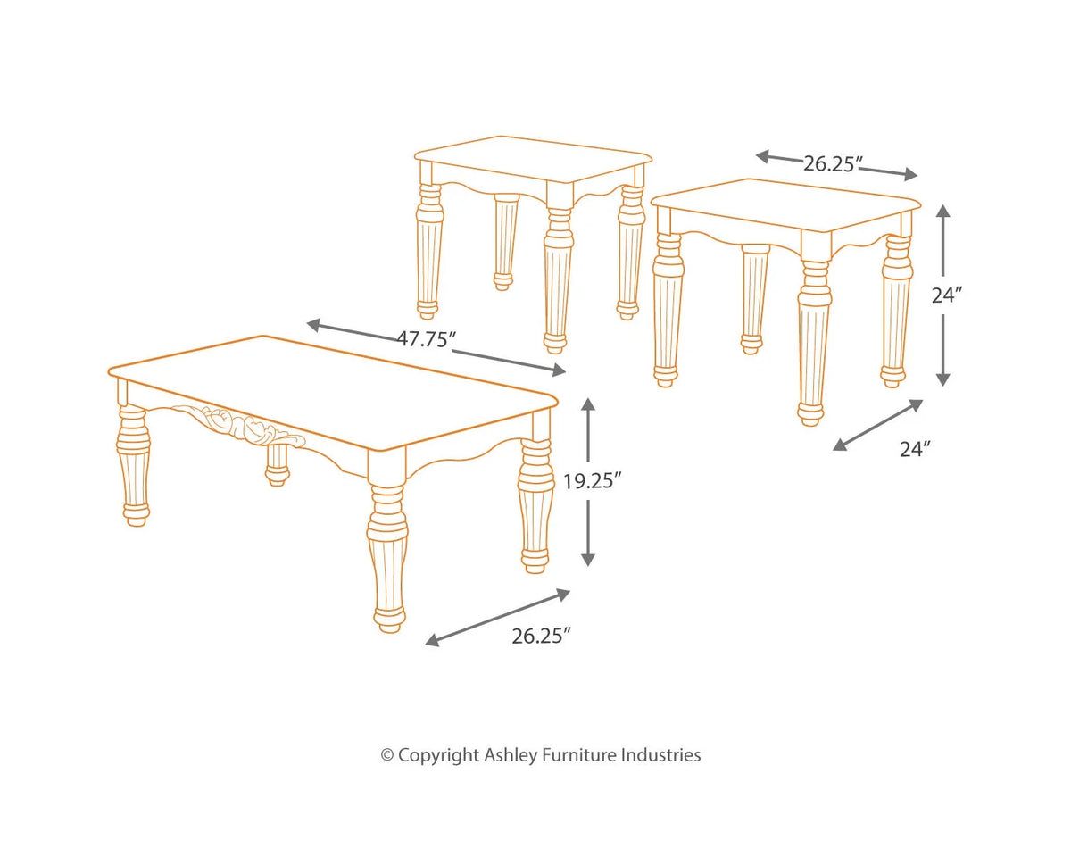Faux Marble 3-Piece Table Set with Coffee Table and 2 End Tables, Dark Brown W82745