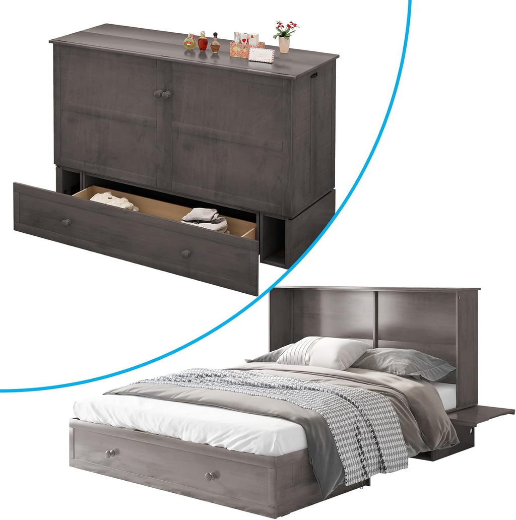 Queen Size Grey Murphy Bed with Foldable Foam Mattress H747660
