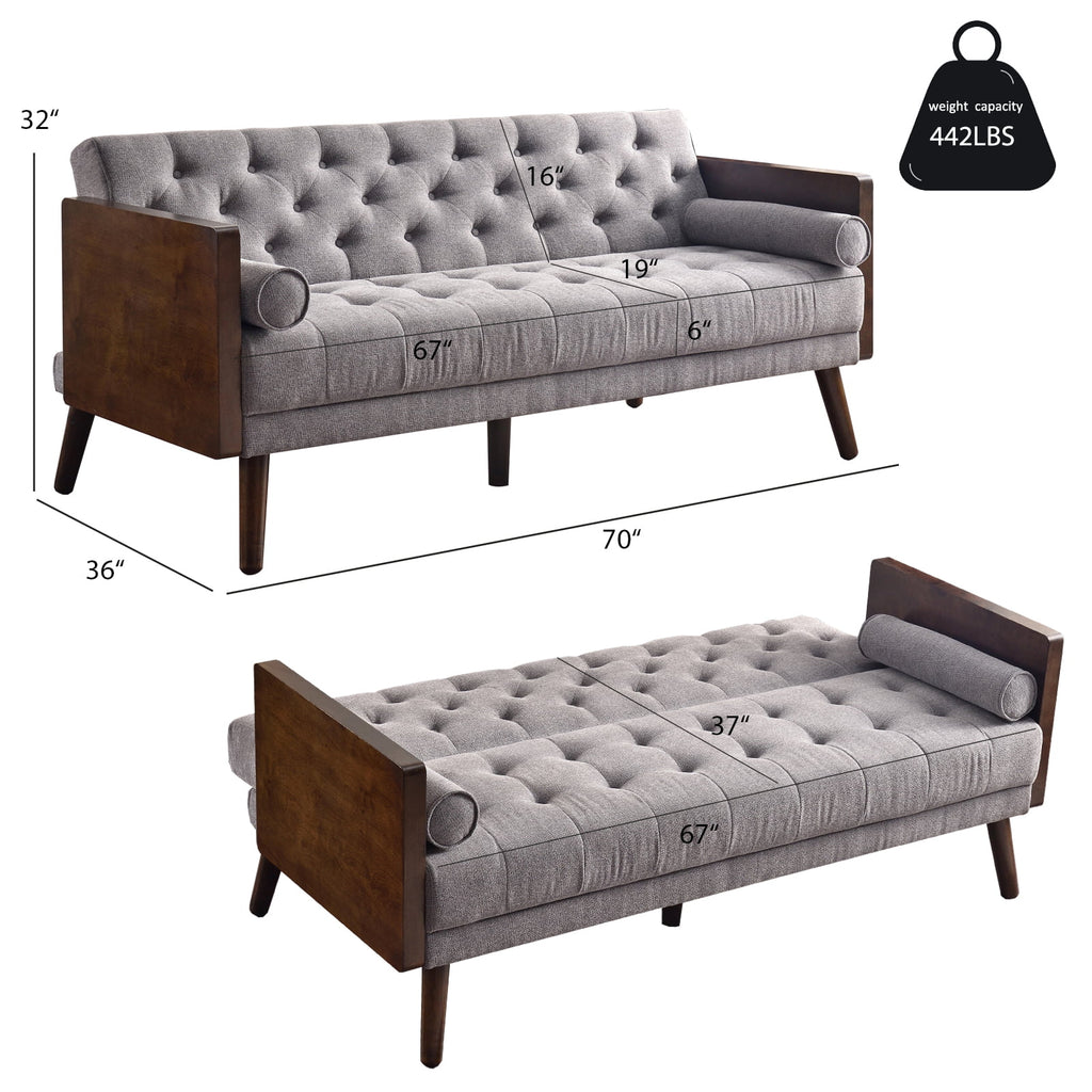 70 inch Grey Chenille Convertible Futon Sofa Bed H855366