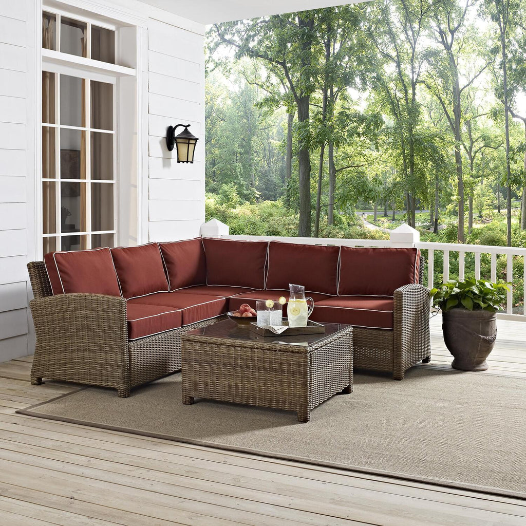 4Pc Outdoor Wicker Sectional Set Sangria Weathered Brown S50253