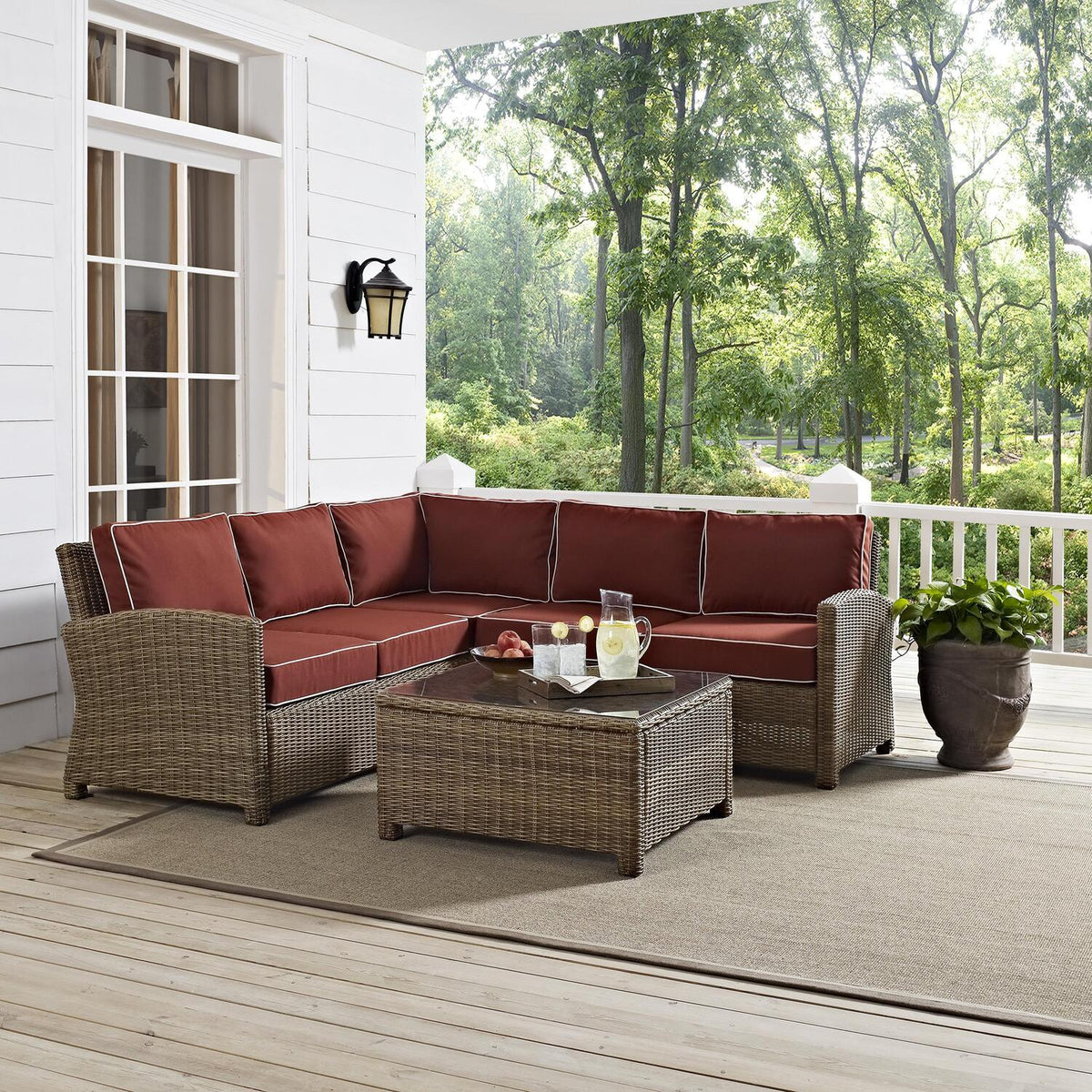 4Pc Outdoor Wicker Sectional Set Sangria Weathered Brown S50253