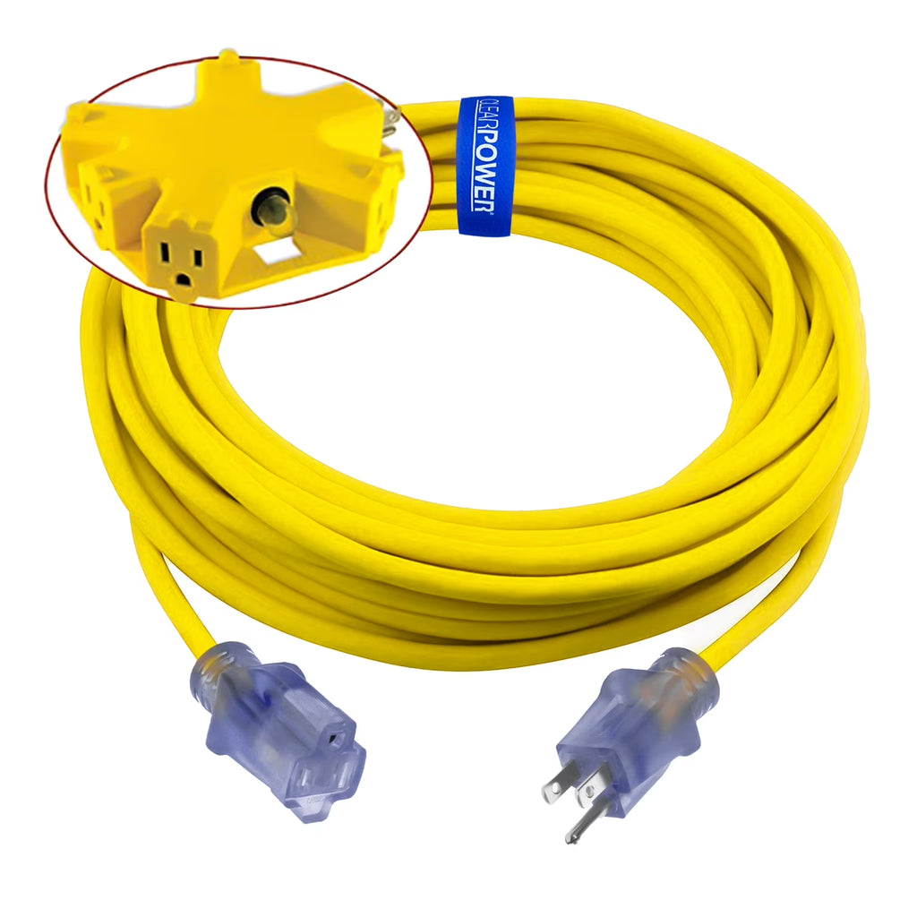 12/3 SJTW 50 ft Heavy Duty Outdoor Extension Cord & 5-Outlet Adapter Combo Y96960