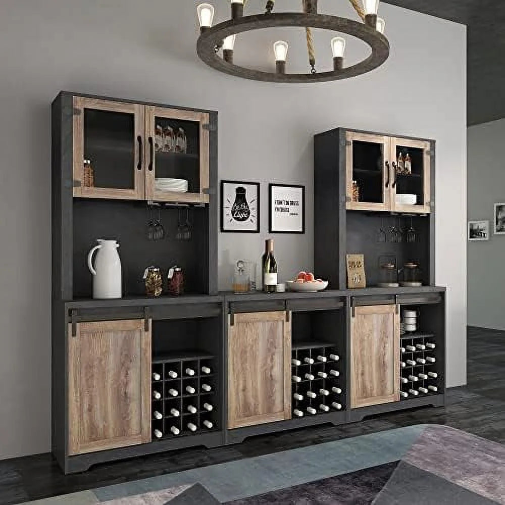 Farmhouse Kitchen Hutch Cabinet with Double Barn Door and Shelves G43499