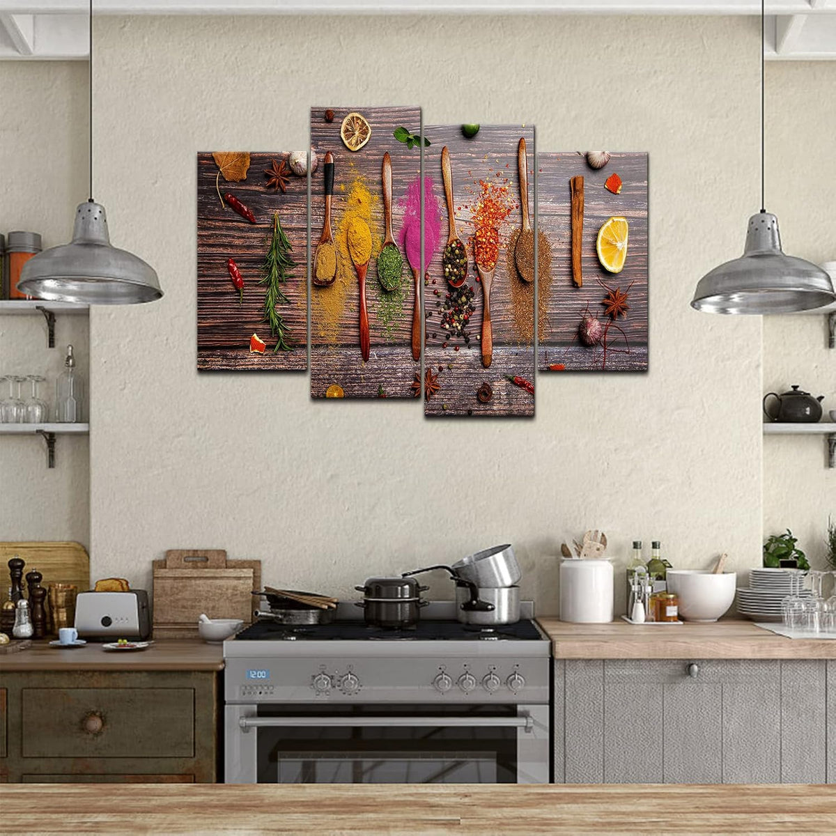 4 Pieces Framed Kitchen Canvas Wall Art O95478