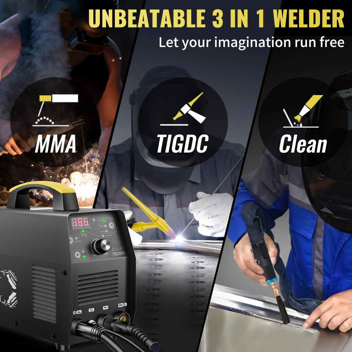 155Amp 3 in 1 TIG Welder, 110V High Frequency TIG/Stick/Clean Welding Machine O452944
