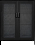 Black Metal Storage Cabinet with 2 Adjustable Shelves and Lock E7813