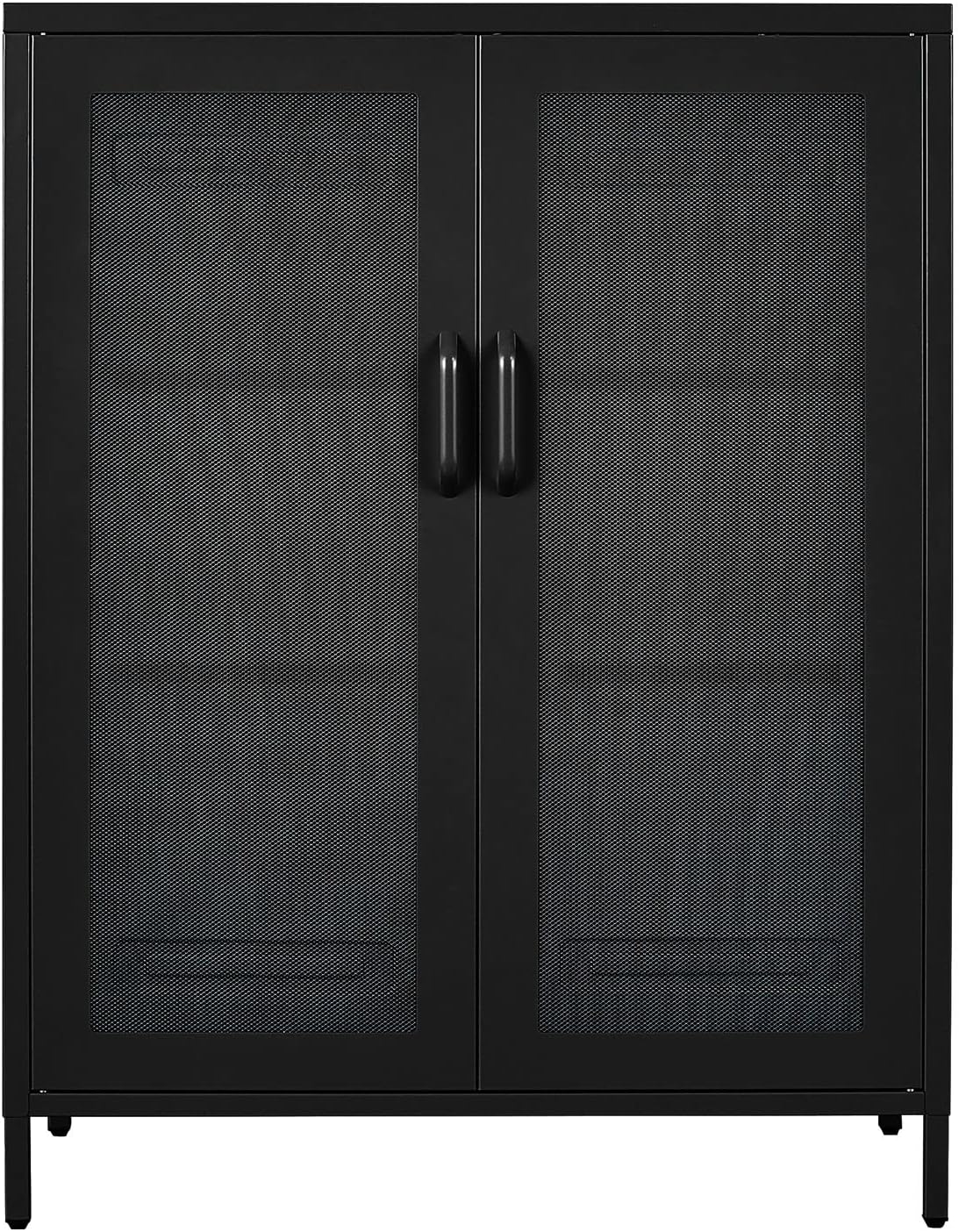 Black Metal Storage Cabinet with 2 Adjustable Shelves and Lock E7813
