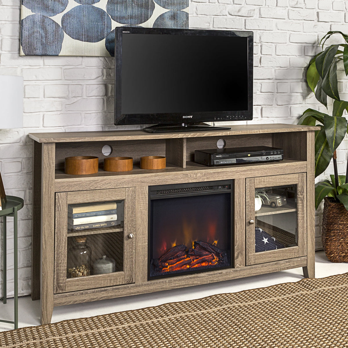 Wood Highboy Fireplace TV Stand Z482050