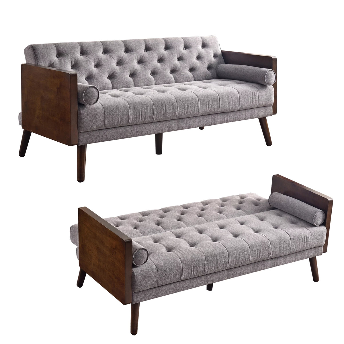 70 inch Grey Chenille Convertible Futon Sofa Bed H855366