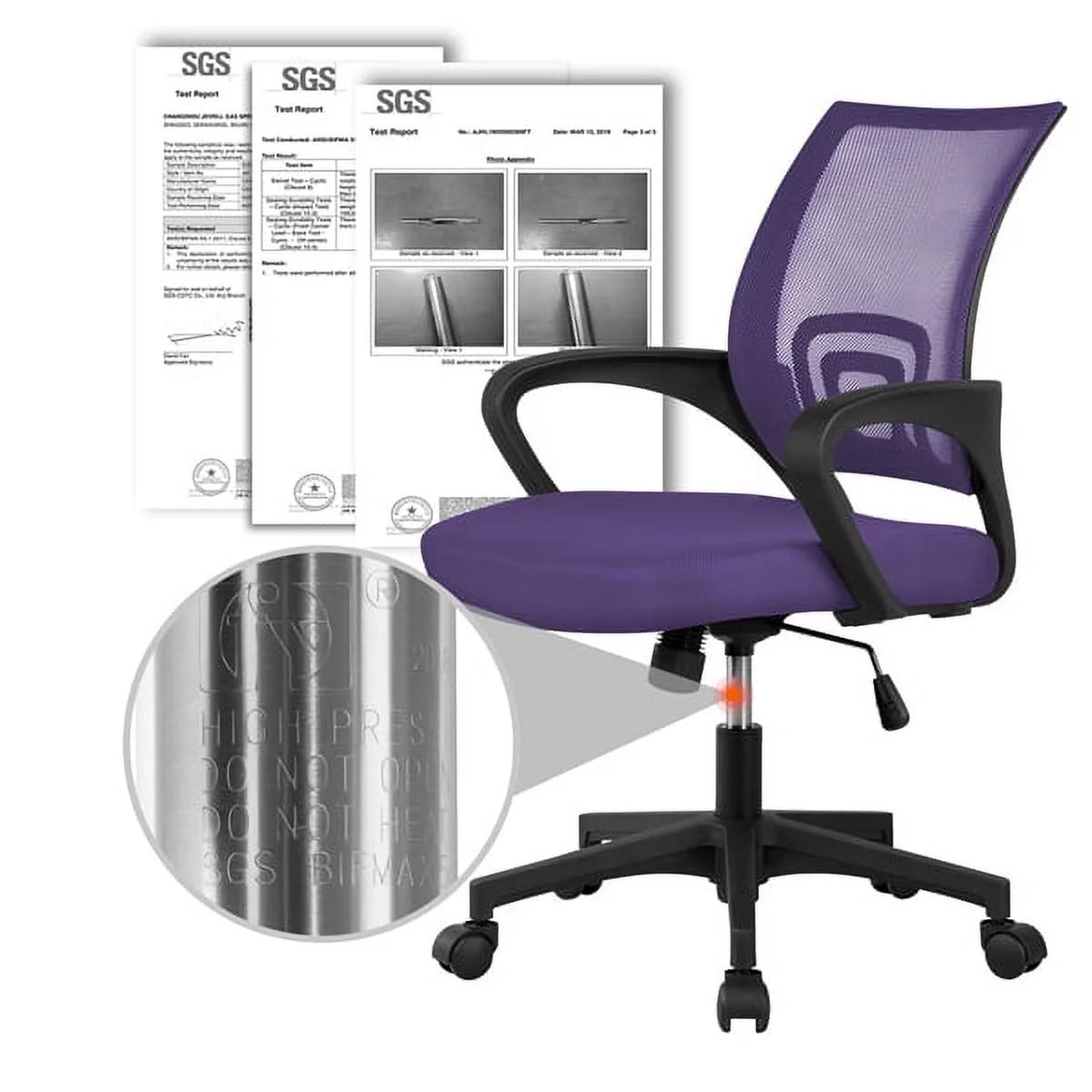 Purple Mesh Swivel Office Chair with Armrests J294753