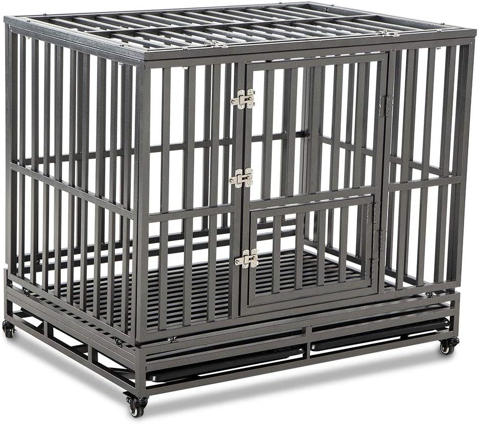38 inch Silver Metal Dog Cage with Four Wheels Q208498