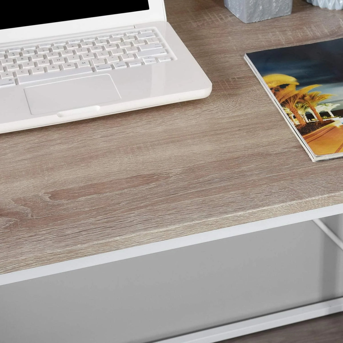 47.2 Inch Light Brown and White Computer Desk with Metal Frame U909