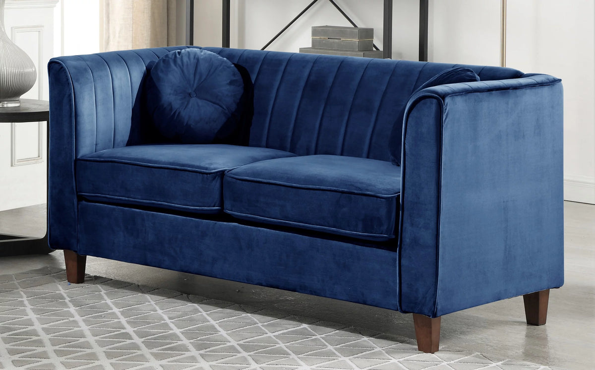 Blue Velvet Rolled Arm Loveseat F673