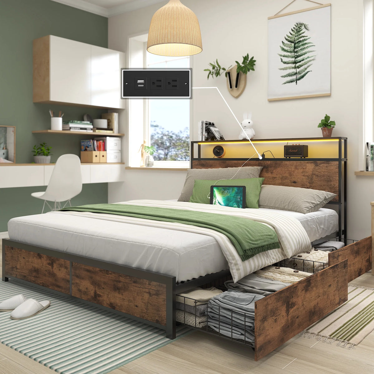 Queen Bed Frame with Headboard and Charging Station O162017