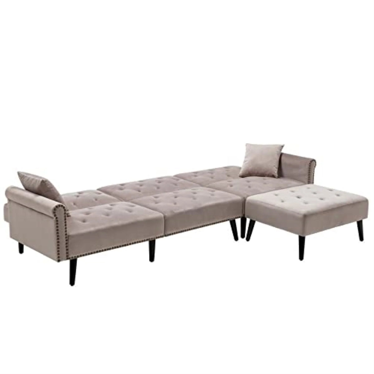 Silver Gray Velvet Sofa Bed with Ottoman and 2 Accent Pillows M799