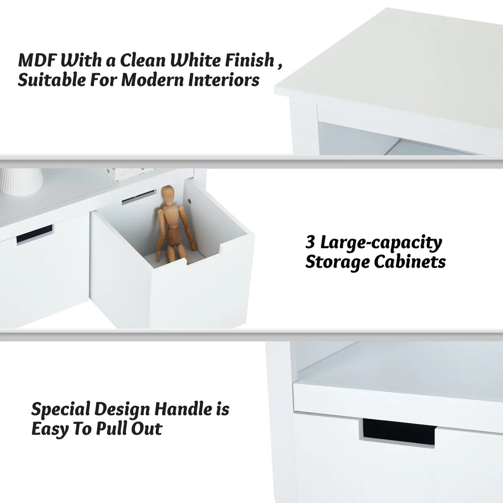 White Storage Cabinet with 3 Rolling Box Cubes and Large Shelf L698407