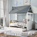 Full Size Wooden Log Cabin Bed with Double Casters W1906