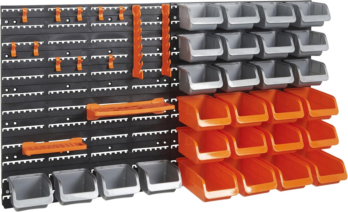 44 Piece Wall Mounted Pegboard Hook Storage Bins and Panel Set O662