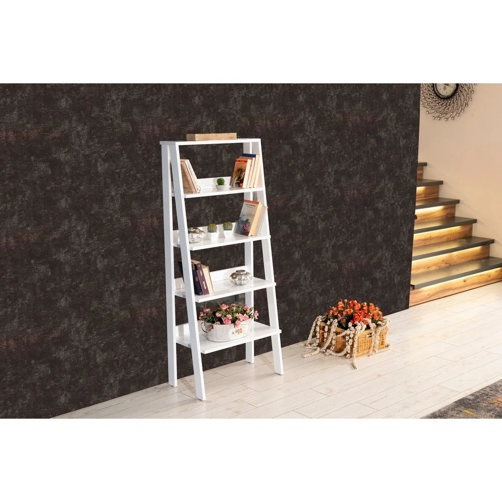 5 Tier Grey Wood Ladder Bookshelf Q90010