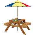 Kids Picnic Table with Foldable Umbrella, 3 in 1 Sand and Water Activity Table Y215