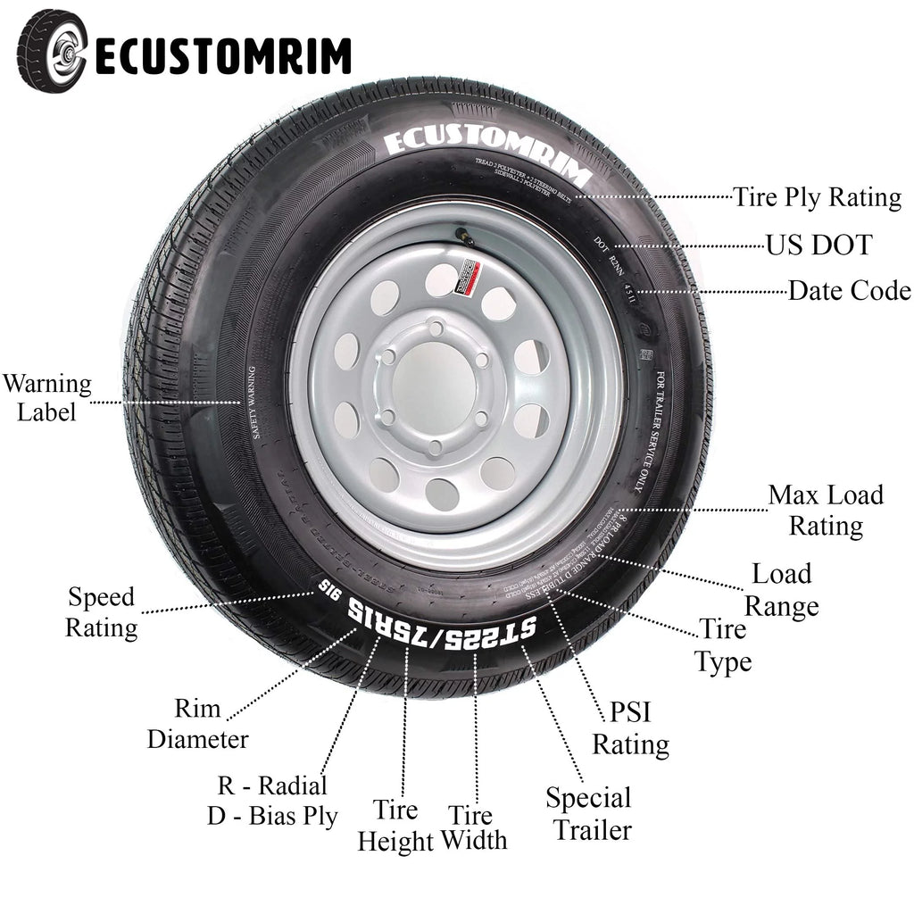 2-Pack Trailer Tire On Rim ST205/75R15 Radial 5 Hole Silver B54532