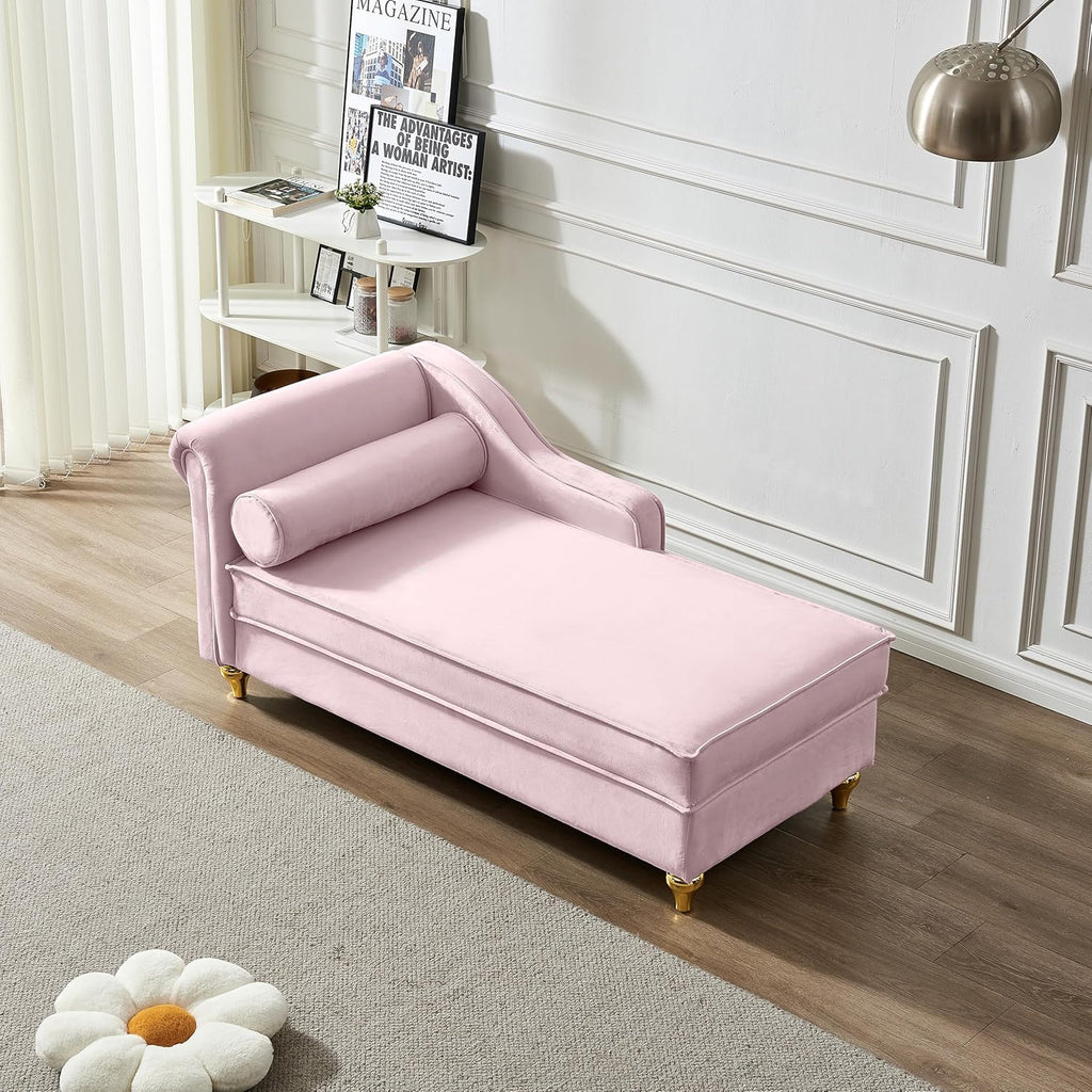 Pink Velvet Chaise Lounge Sofa Bed with Storage U646