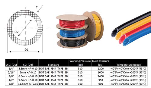 3/8" OD x 100' Black Nylon Air Brake Tubing G93587