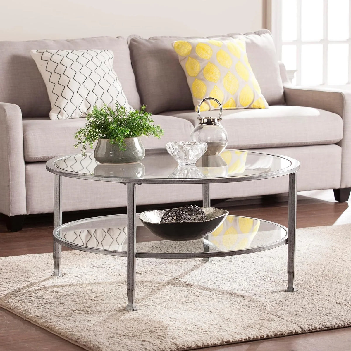 Round 2-Tier Metal Glass Coffee Table P591657