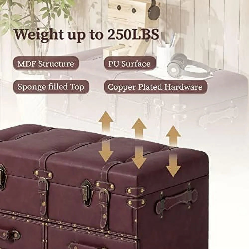 Vintage Faux Leather Ottoman Bench G834386