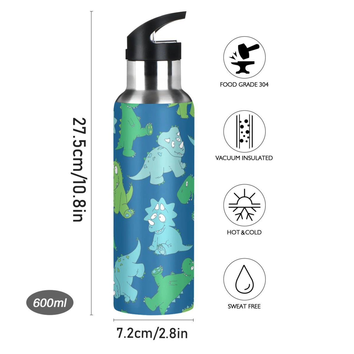 20 OZ Stainless Steel Vacuum Insulated Water Bottle with Straw Lid D42921