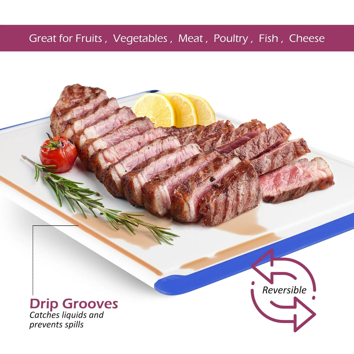 Blue Plastic Cutting Board with Drip Grooves N827153