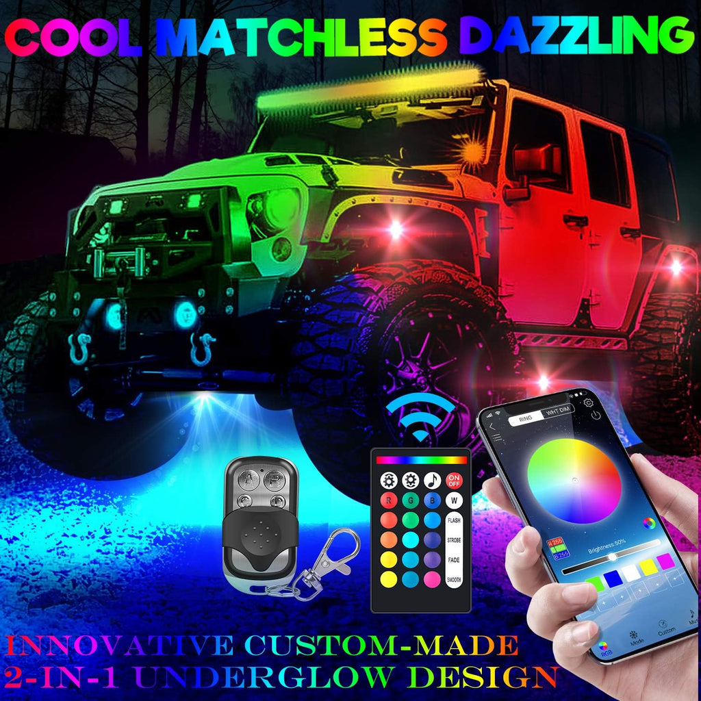 10-pods Trucks LED RGB Neon Underglow Rock Lights Kit, Dual-Zone, 160LEDs, 2-in-1 Line, Waterproof 12V, Pack of 2 E1590