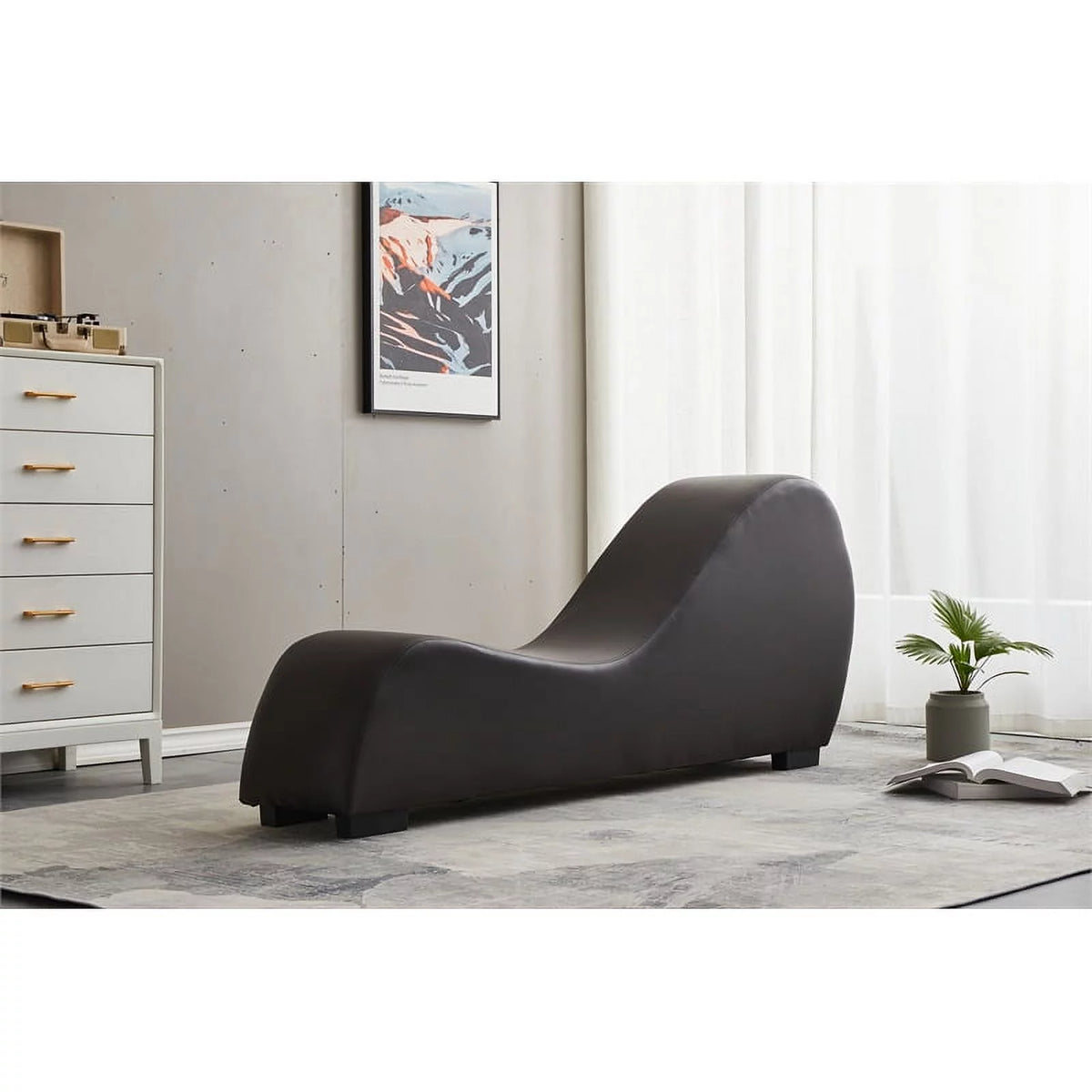 Brown Faux Leather Chaise X729087