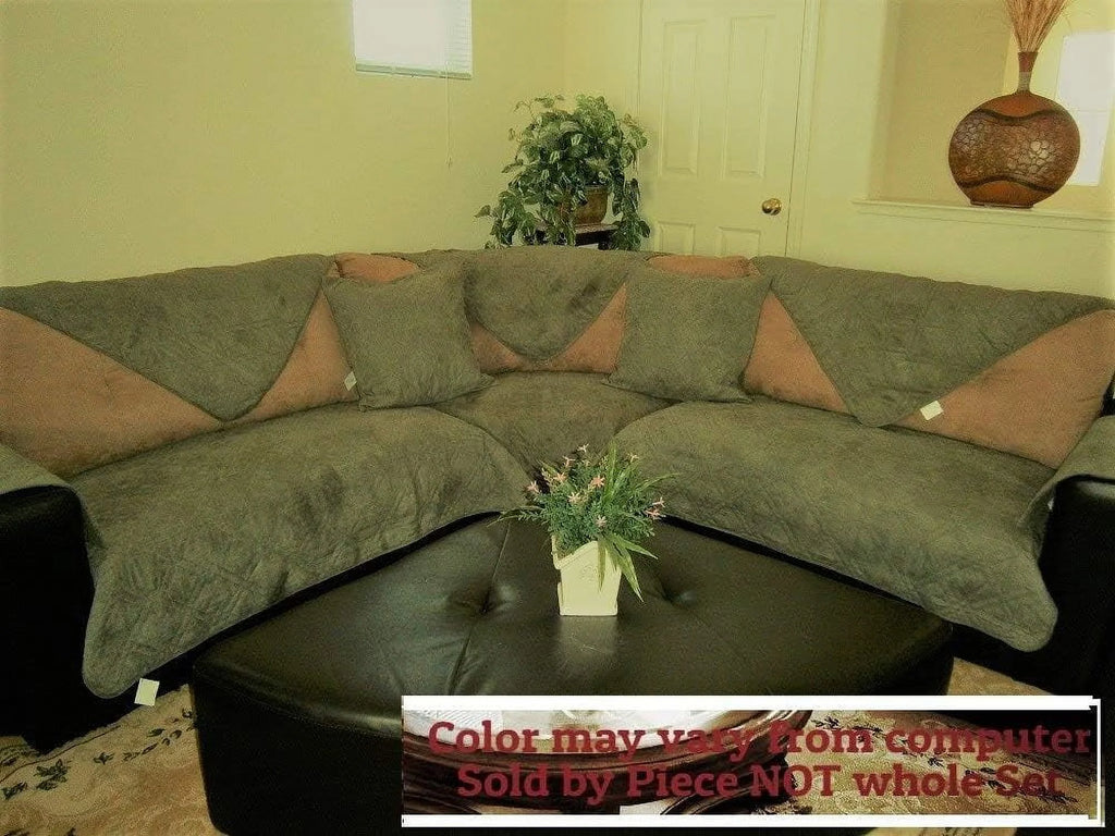 Sage Green Quilted Micro Suede Sofa Cover Pad D991958