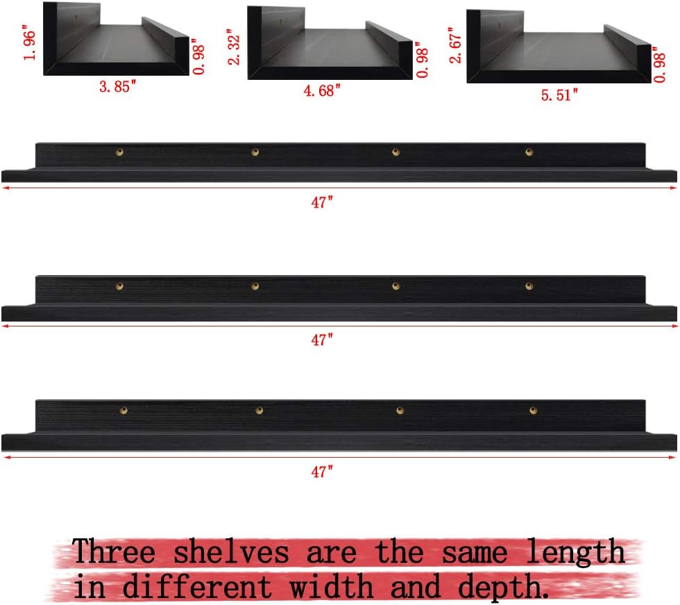 47 Inch Black Floating Shelf Set of 3 J3824