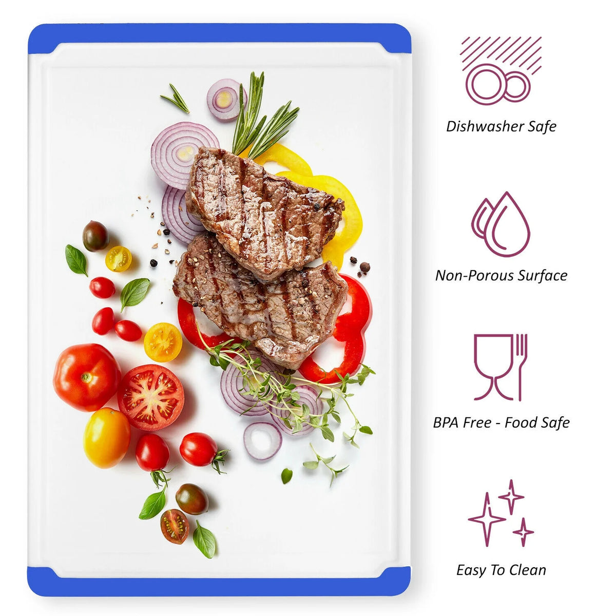 Blue Plastic Cutting Board with Drip Grooves N827153