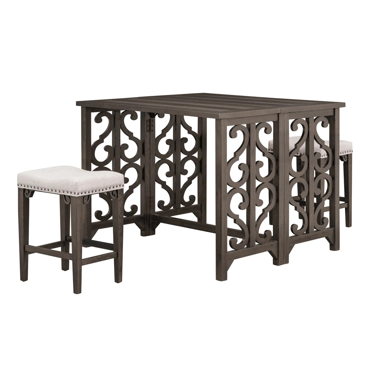 3-Piece Solid Wood Counter Height Dining Set with 2 Saddle Stools V24506