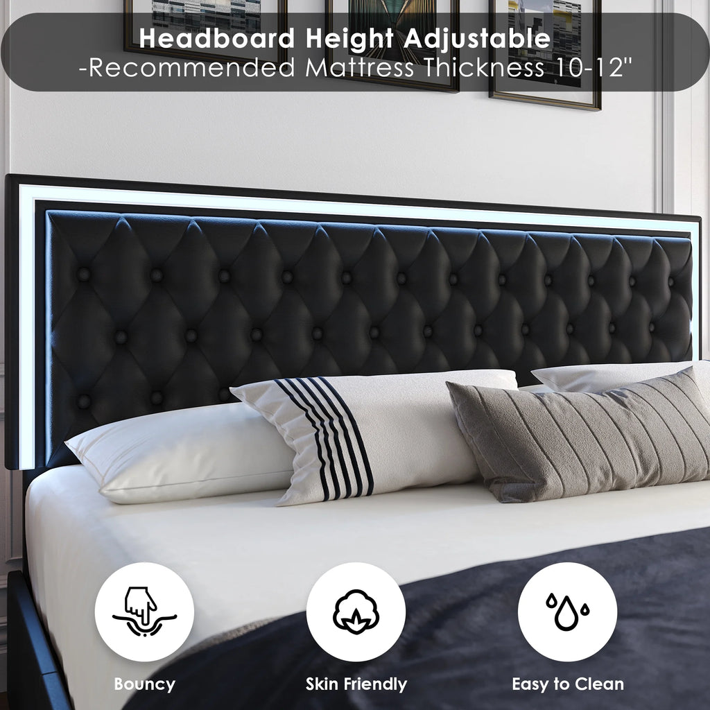 Queen LED Platform Bed Frame with 4 Storage Drawers V5747