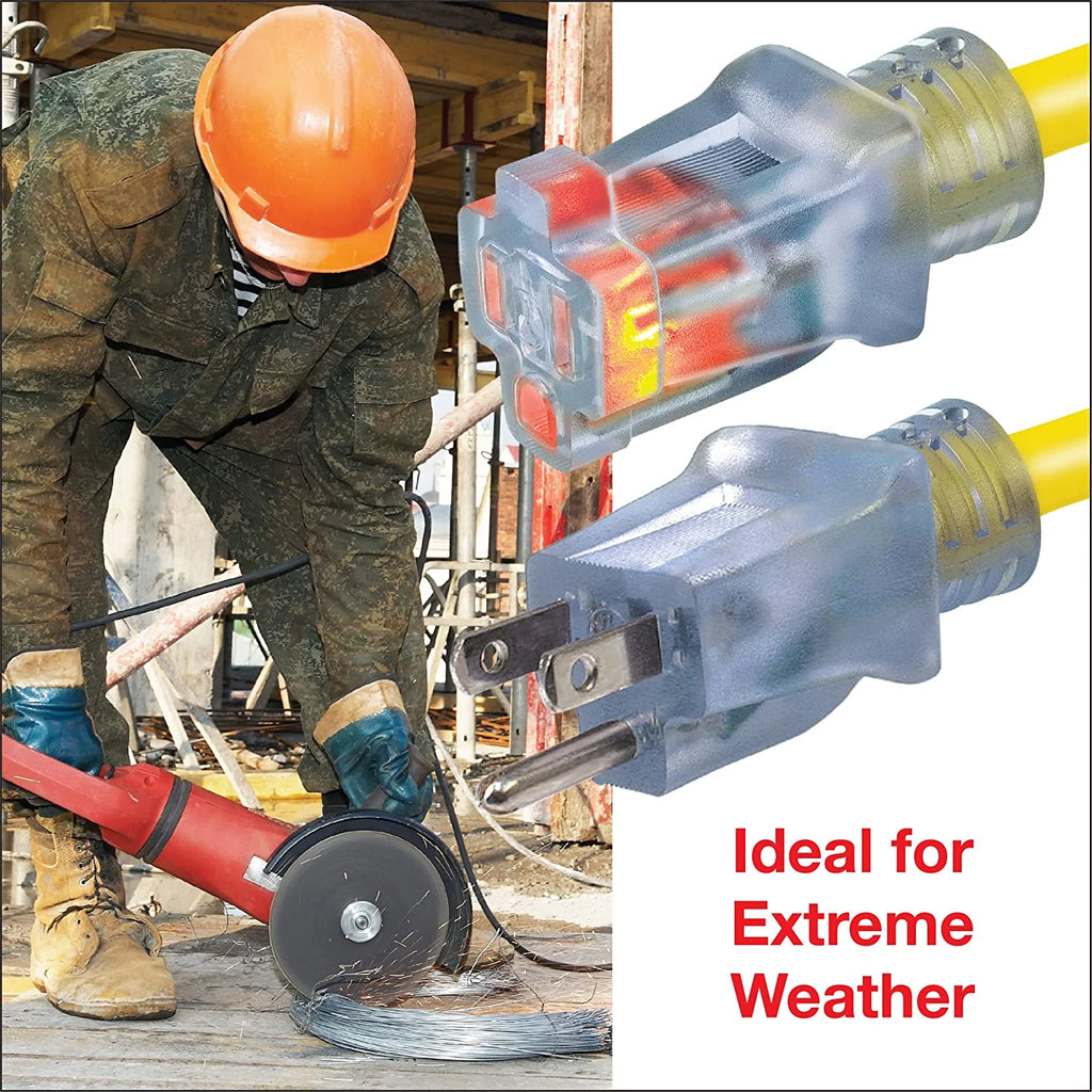 12/3 SJTW 50 ft Heavy Duty Outdoor Extension Cord & 5-Outlet Adapter Combo Y96960