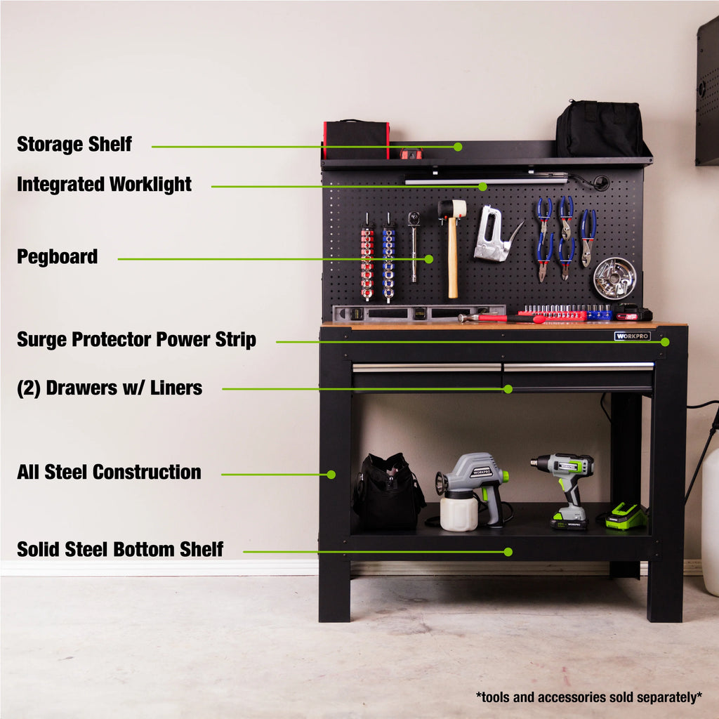 45-in Steel Multipurpose Workbench with LED Light & Power Strip X1673