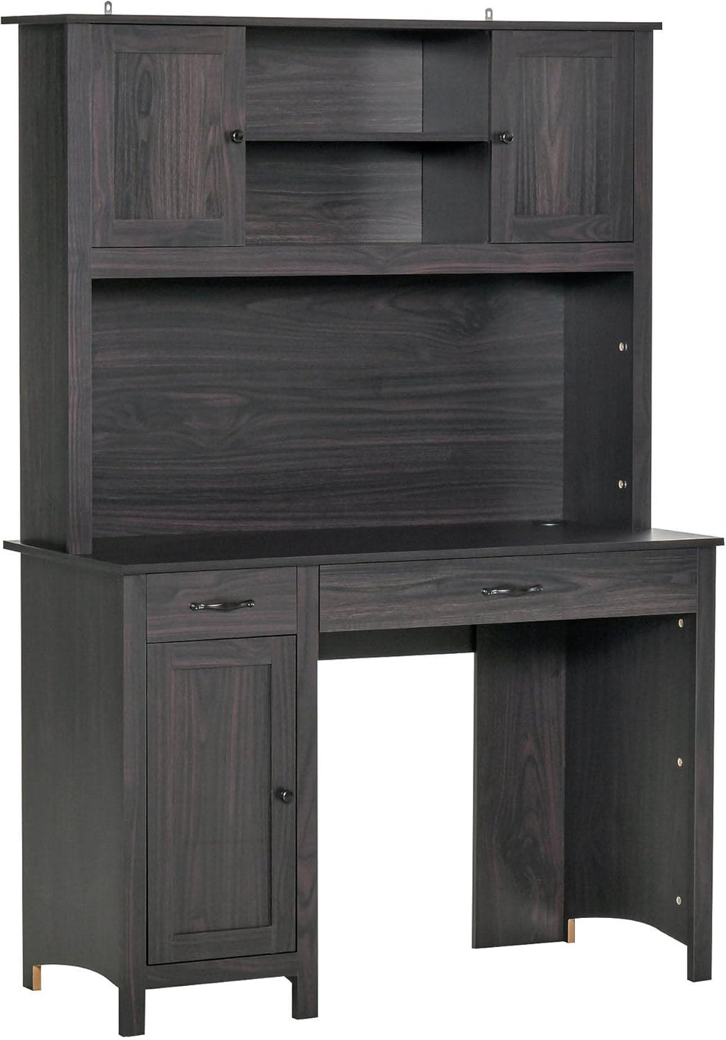 White Computer Desk with Hutch and Storage Shelves Drawers Cabinets E7810