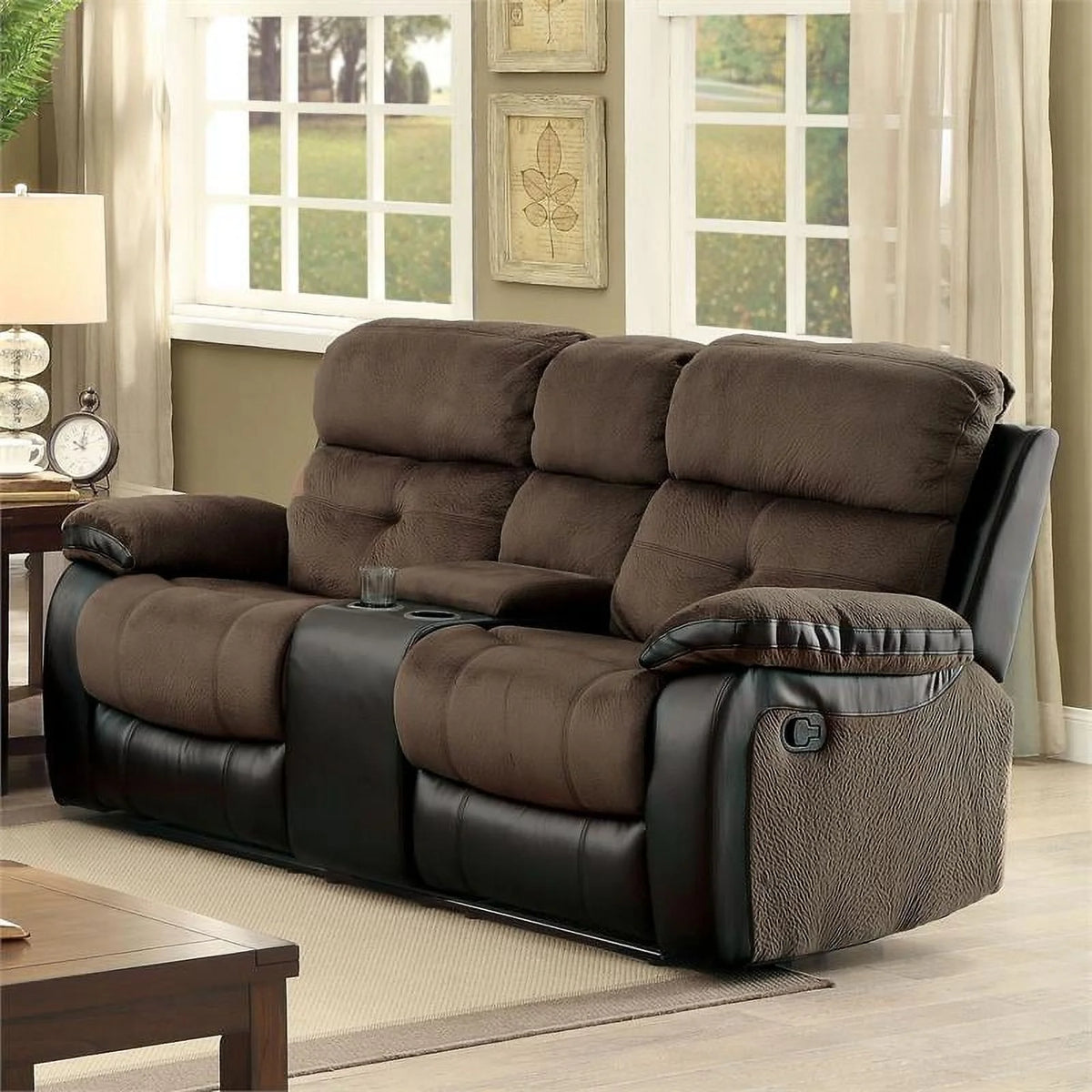 Faux Leather 2-Piece Sofa Set in Brown and Black N35409