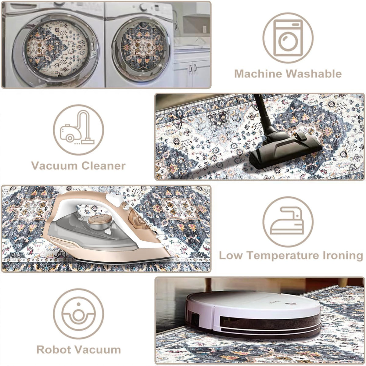 Washable Runner Rug with Rubber Backing Q8096