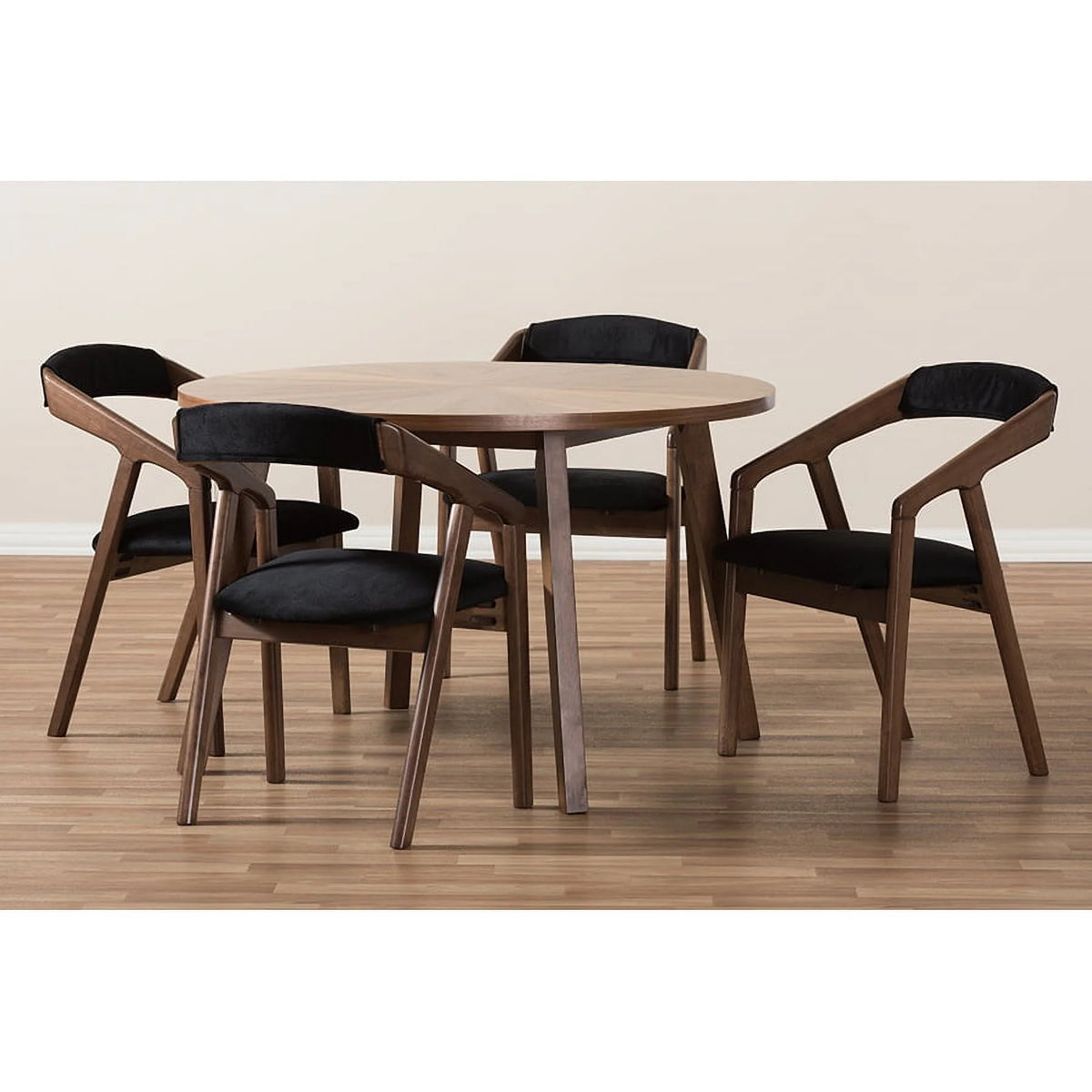 Black Fabric and Walnut Wood Dining Set A48537