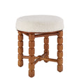 White Upholstered Boucle Vanity Stool with Wood Legs G336