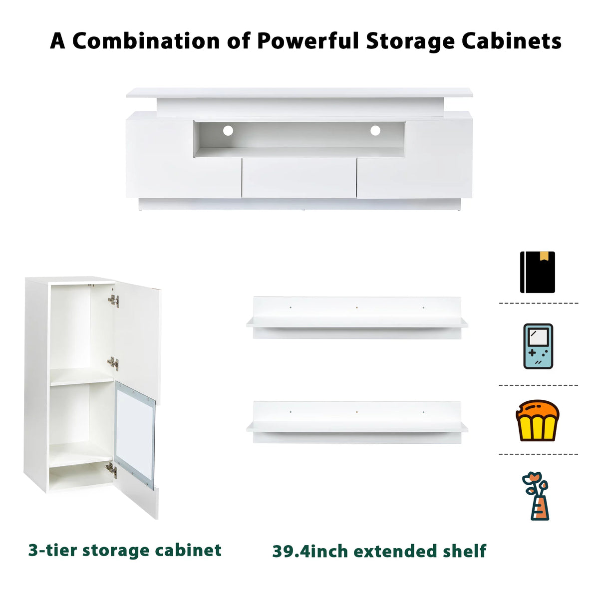 White High Gloss Wall Mounted TV Stand Set L496707