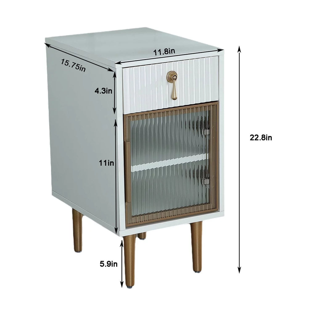White Narrow Nightstand with Drawer I347